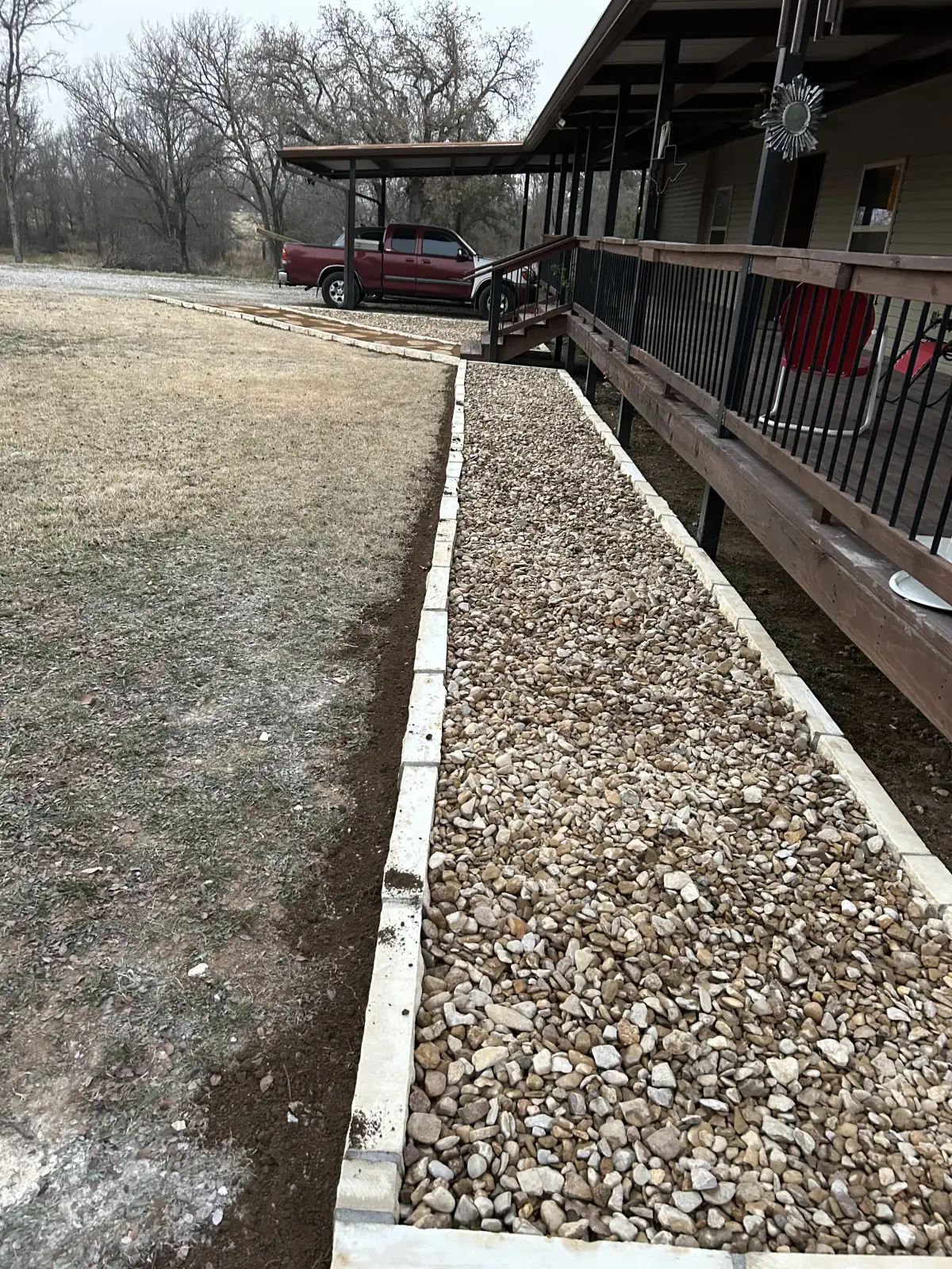 Mulch and gravel border installation for landscape beds in Weatherford TX